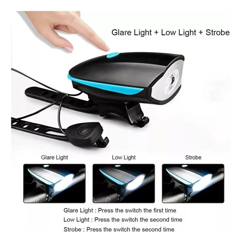 LUZ SOLAR PARA BICICLETA LINTERNA CON CLAXONR PORTATIL AZUL - 2