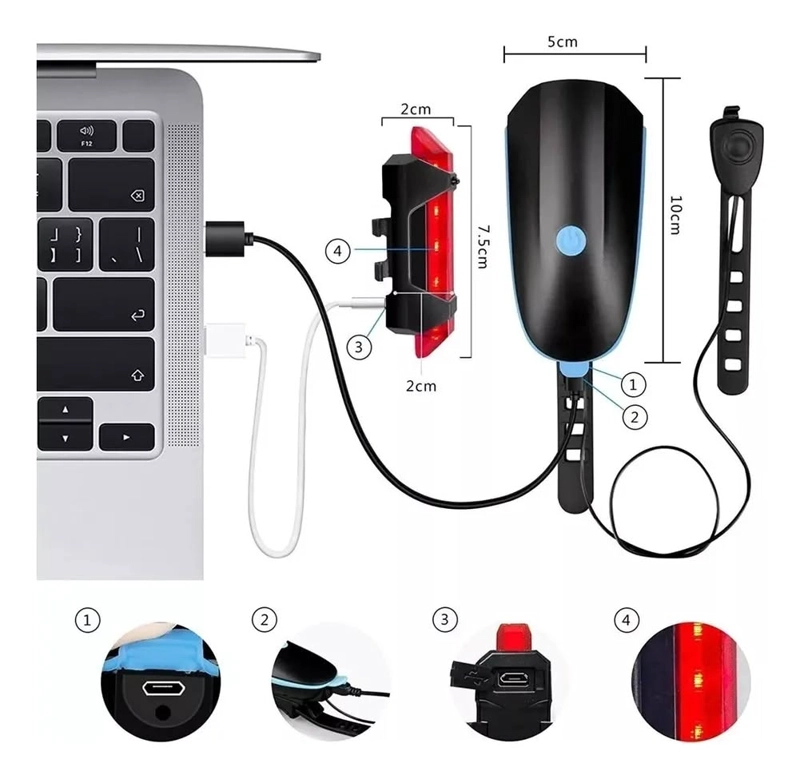 LUZ SOLAR PARA BICICLETA LINTERNA CON CLAXONR PORTATIL AZUL - 4