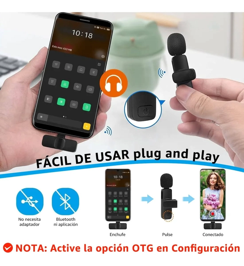 2 MICROFONOS INALAMBRICO DOBLE COMPACTO USB-C - 1