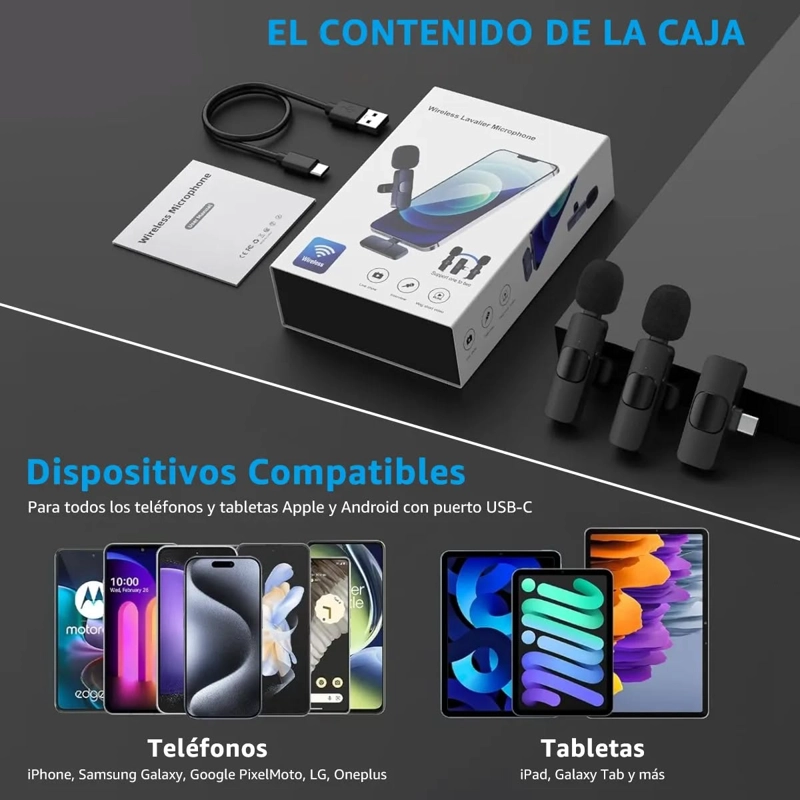 2 MICROFONOS INALAMBRICO DOBLE COMPACTO USB-C - 2