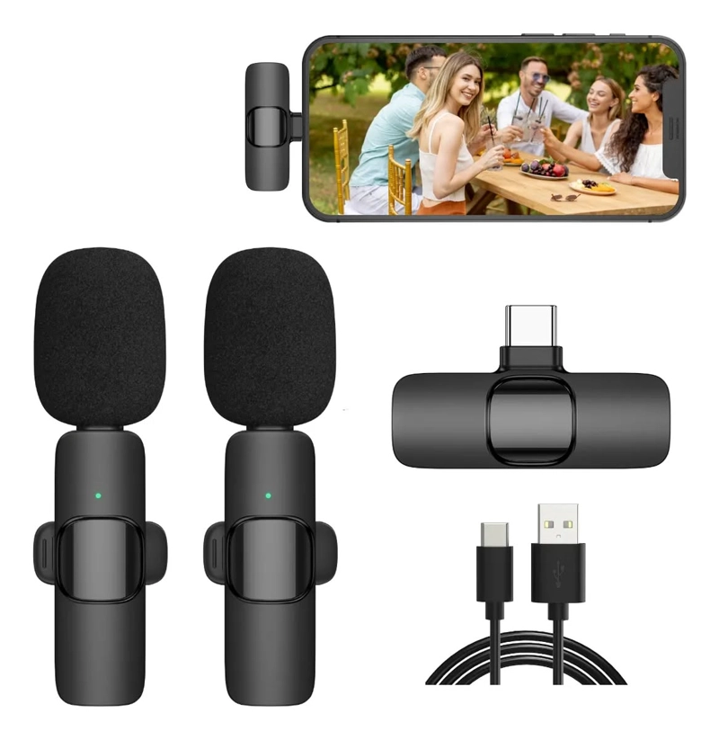 2 MICROFONOS INALAMBRICO DOBLE COMPACTO USB-C - 3