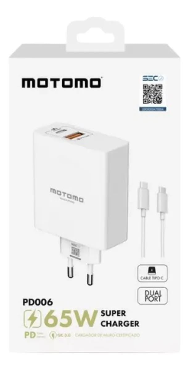 CARGADOR MOTOMO SUPER RAPIDA 65W Y CABLE TIPO C 1M - 1