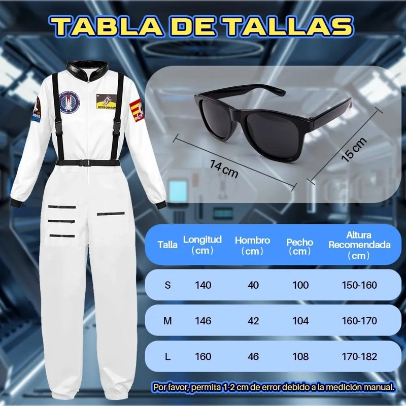 SET DISFRAZ DE ASTRONAUTA CON GAFAS SOL Y CINTURON PARA ADULTO TALLA M - 2