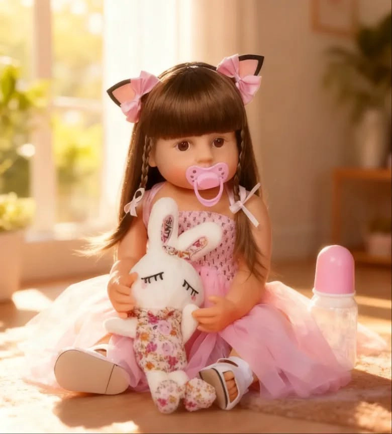 MUÑECA REBORN REALISTA DE SILICONA 55CM LAVABLE CON ACCESORIOS ( PAÑAL, PELUCHE... ) - 1