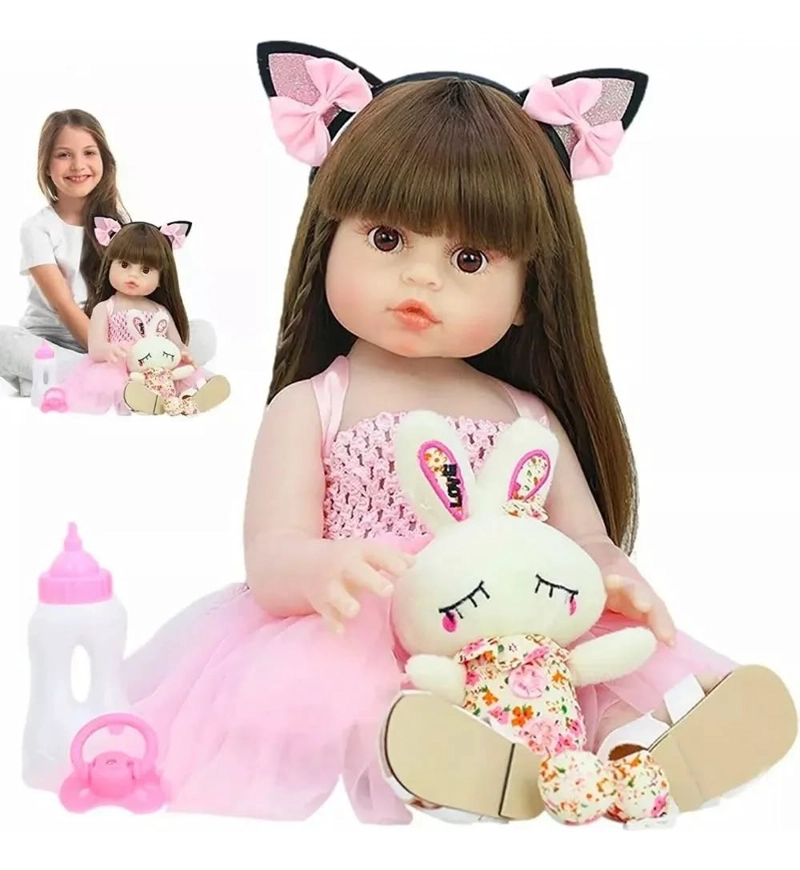 MUÑECA REBORN REALISTA DE SILICONA 55CM LAVABLE CON ACCESORIOS ( PAÑAL, PELUCHE... ) - 2