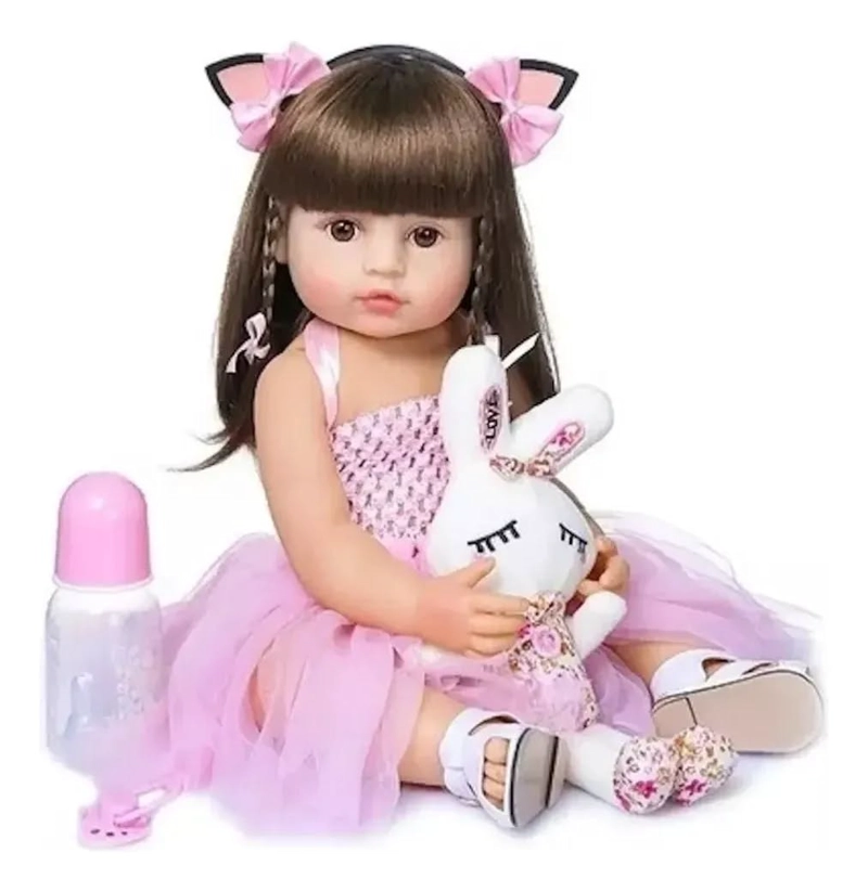 MUÑECA REBORN REALISTA DE SILICONA 55CM LAVABLE CON ACCESORIOS ( PAÑAL, PELUCHE... ) - 4