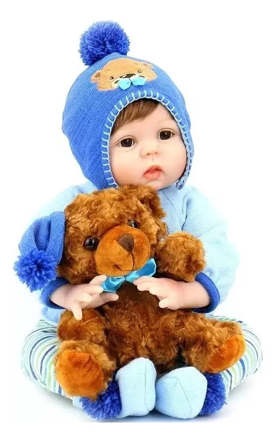 MUÑECA REBORN REALISTA DE SILICONA 55 CM  CON ACCESORIOS ( PELUCHE, CHUPETE, ROPA ... ) - 1