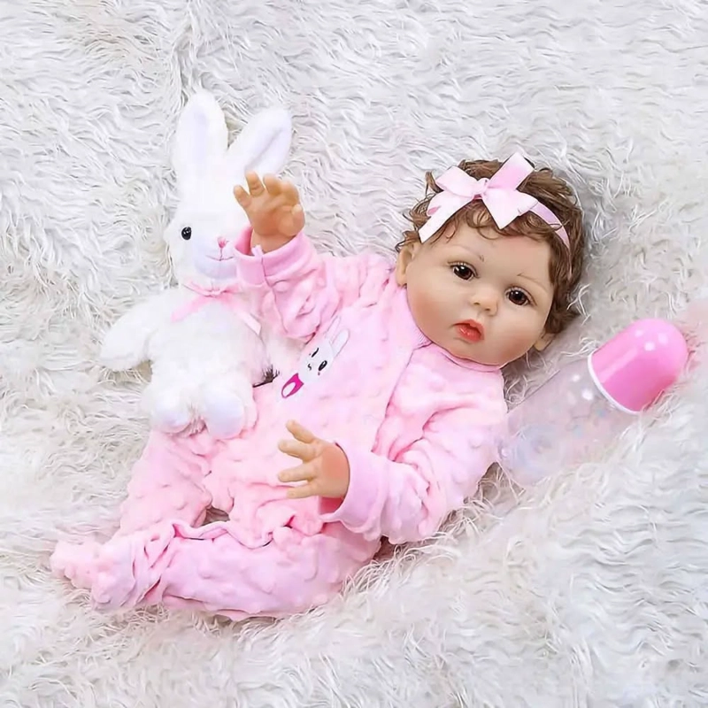 MUÑECA REBORN REALISTA DE SILICONA 48CM CON ACCESORIOS ( PAÑAL, PELUCHE... ) - 2