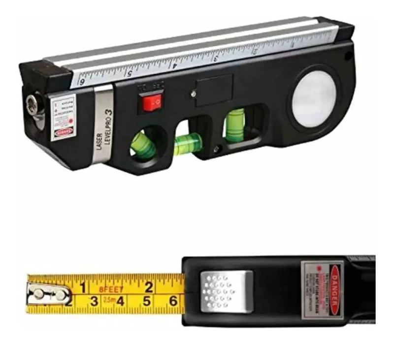 HERRAMIENTA MULTI USO GUINCHA 2.5 M, LUZ LASER Y NIVEL 3 POSICIONES - 2