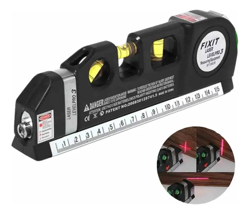 HERRAMIENTA MULTI USO GUINCHA 2.5 M, LUZ LASER Y NIVEL 3 POSICIONES - 4