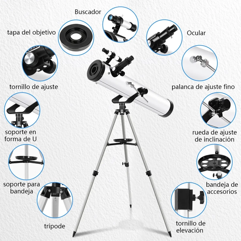 TELESCOPIO ASTRONOMICO F70076 DIAM: 76 MM  DISTANCIA FOCAL: 700 MM LENTES CON RECUBRIMIENTO - 6