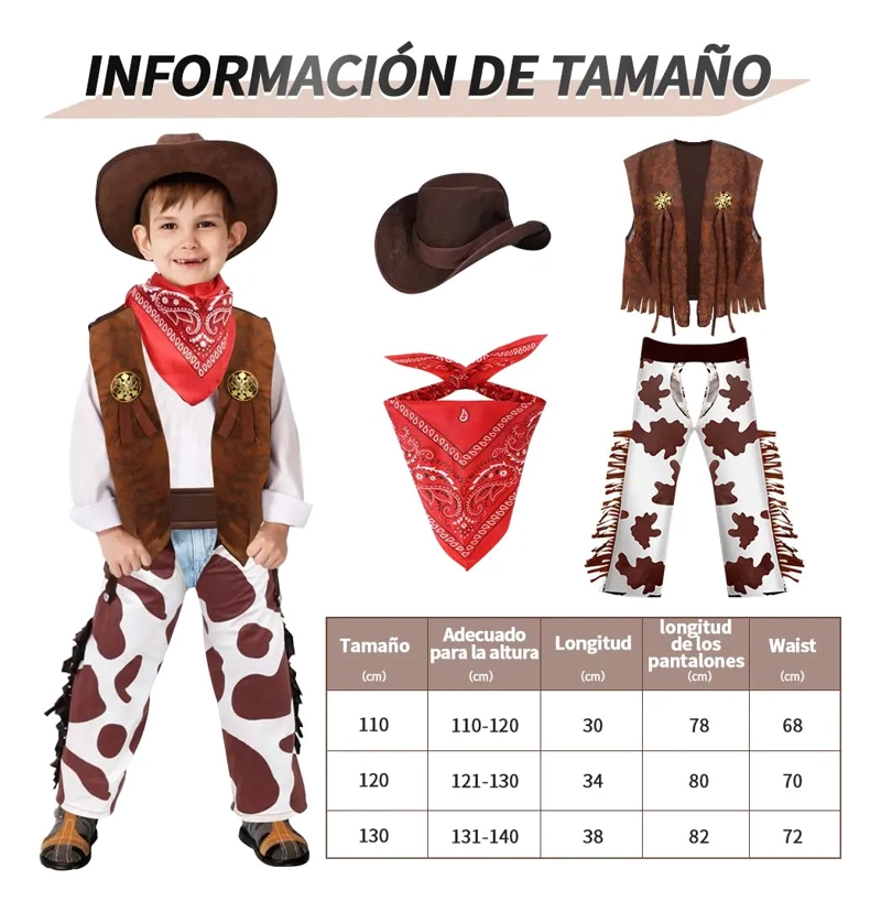 SET DISFRAZ 4UNDS CONJUNTOS TRAJE VAQUERO COSPLAY PARA NIÑOS TALLA 110 ( 3 A 4 AÑOS ) - 1