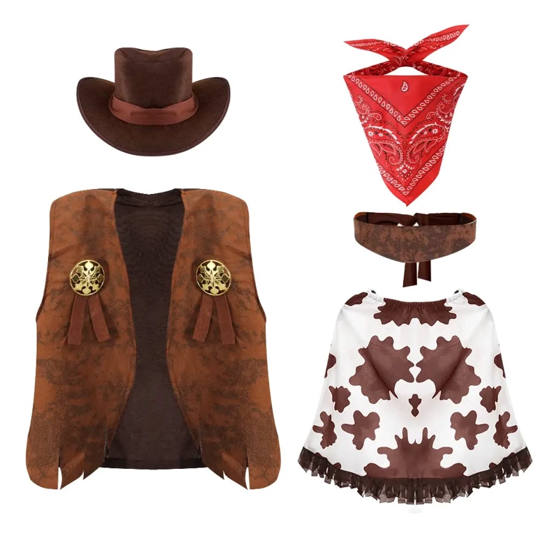 SET DISFRAZ 4UNDS CONJUNTOS TRAJE VAQUERO COSPLAY PARA NIÑA TALLA 110 ( 3 A 4 AÑOS ) - 1