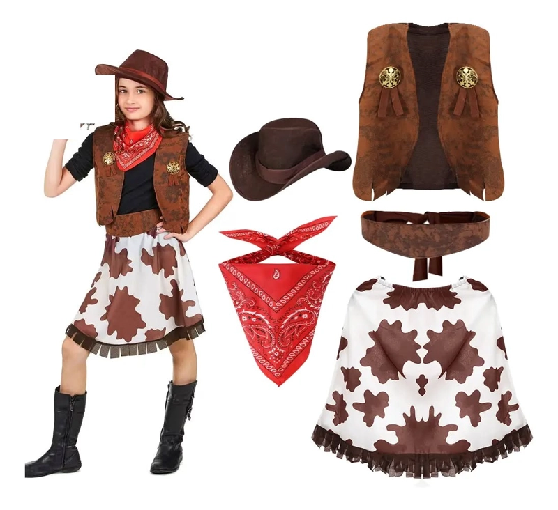 SET DISFRAZ 4UNDS CONJUNTOS TRAJE VAQUERO COSPLAY PARA NIÑA TALLA 110 ( 3 A 4 AÑOS ) - 2