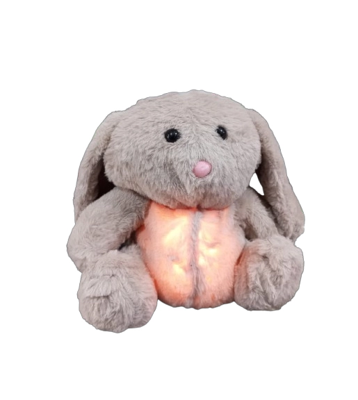 PELUCHE CONEJO RESPIRA CON LUZ Y MUSICA 30CM, TOCA EL BOTON DEL PATA PARA PRENDER LUZ - 1
