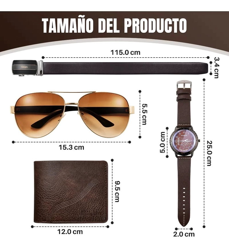CAJA CINTURON+ LENTES+ BILLETERA + RELOJ PARA HOMBRE - 1