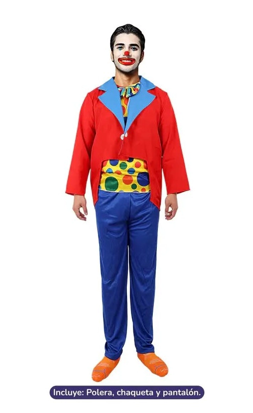 DISFRAZ 3UNDS POLERA, CHAQUETA Y PANTALON PAYASO CIRCO ADULTO TALLA M - 1