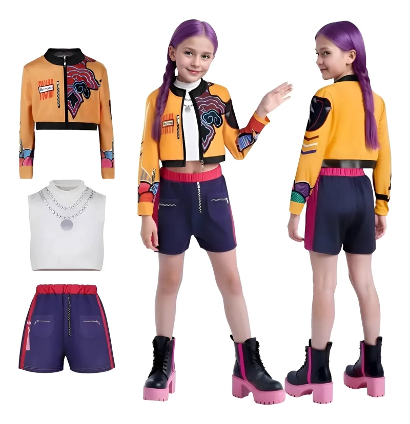 SET DISFRAZ K POP 4 PIEZAS CON PELUCA 60CM PARA NIÑA TALLA 5 A 6 - 1