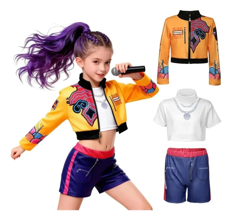 SET DISFRAZ K POP 4 PIEZAS CON PELUCA 60CM PARA NIÑA TALLA 7 A 9 AÑOS - 3