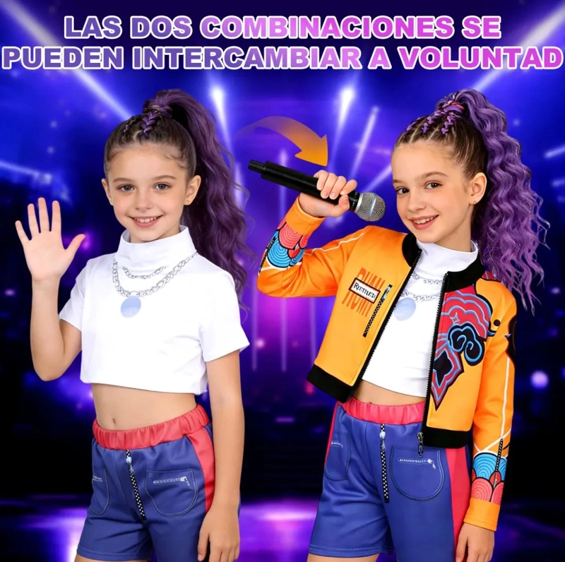 SET DISFRAZ K POP 4 PIEZAS CON PELUCA 60CM PARA NIÑA TALLA 7 A 9 AÑOS - 4