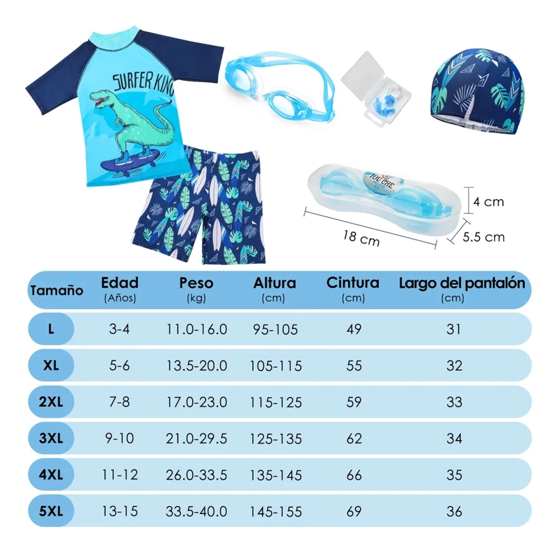 SET TRAJE DE BAÑO DE MANGA CORTA 9UNDS PARA NIÑOS TALLA 3XL - 1