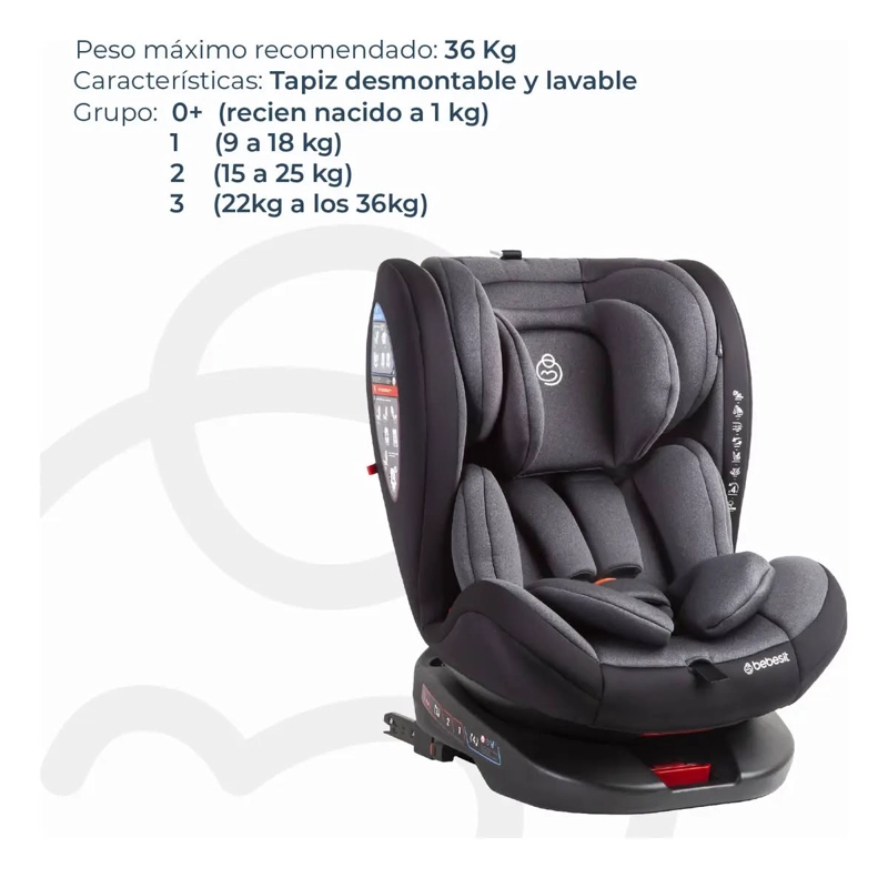 SILLA DE AUTO CONVERTIBLE 360° ISOFIX SATURN SIRVE HASTA 36 KILOS - 6
