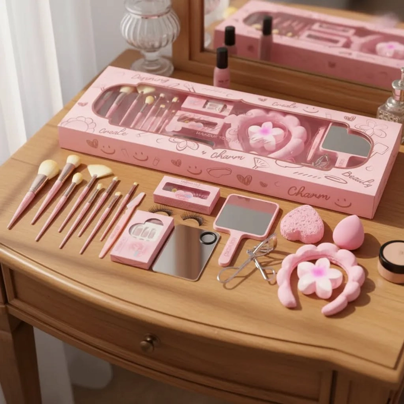 SET CAJA 18 UNDS BROCHAS MAQUILLAJE, CINTILLO, RIZADOR, ESPEJO... - 1