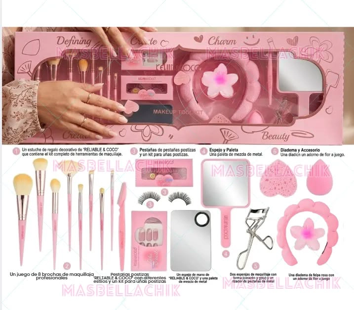 SET CAJA 18 UNDS BROCHAS MAQUILLAJE, CINTILLO, RIZADOR, ESPEJO... - 3