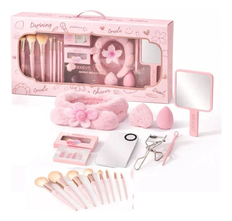 SET CAJA 18 UNDS BROCHAS MAQUILLAJE, CINTILLO, RIZADOR, ESPEJO... - 5