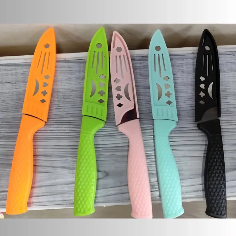 PACK 5 CUCHILLOS PEQUEÑOS COLORES SURTIDOS DE ACERO INOXIDABLE 20CM - 1