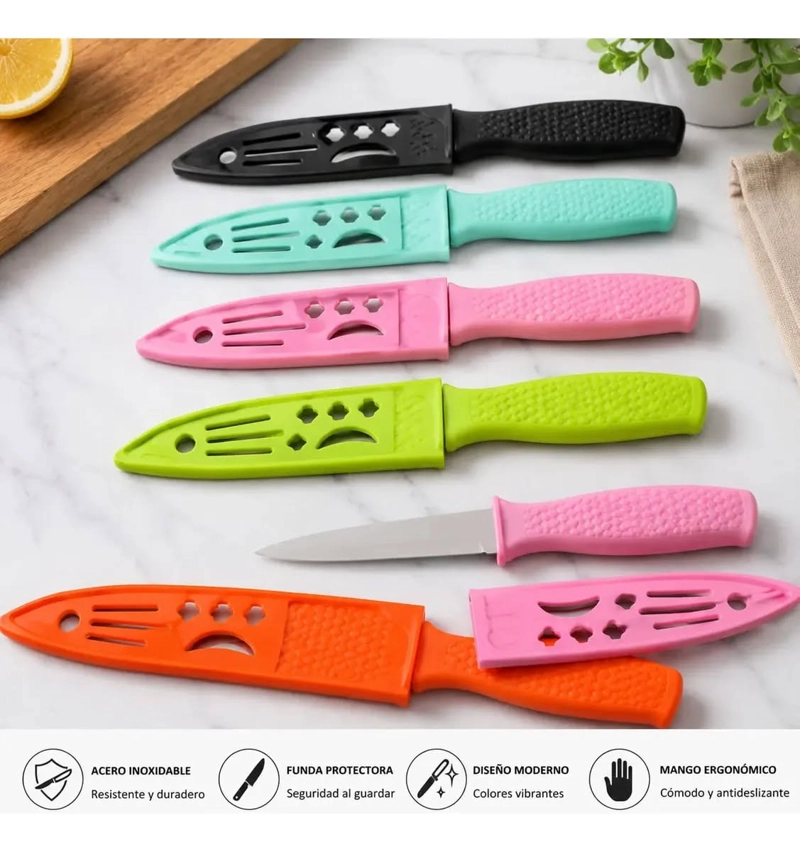 PACK 5 CUCHILLOS PEQUEÑOS COLORES SURTIDOS DE ACERO INOXIDABLE 20CM - 2