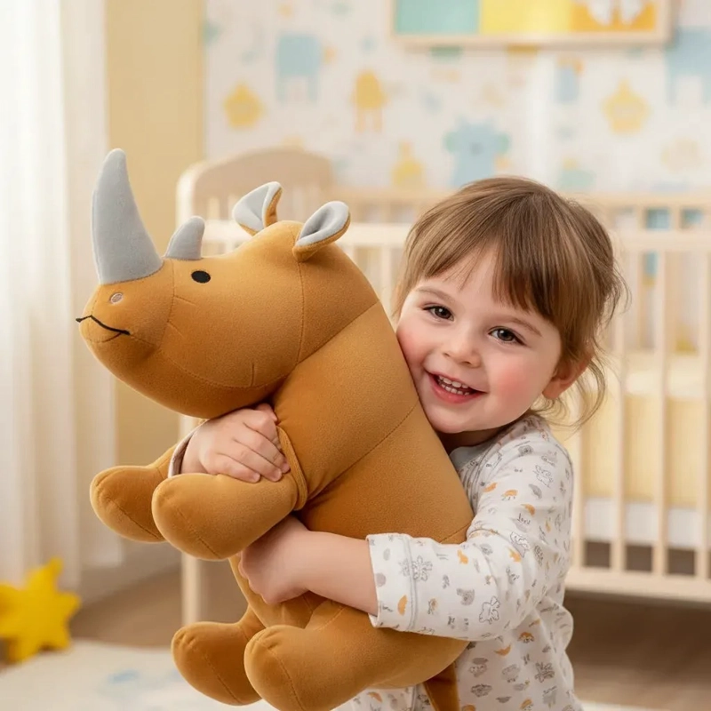 PELUCHE SUPER SUAVE CON MANTA PARA NIÑOS DE RINOCERONTE 60CM - 2