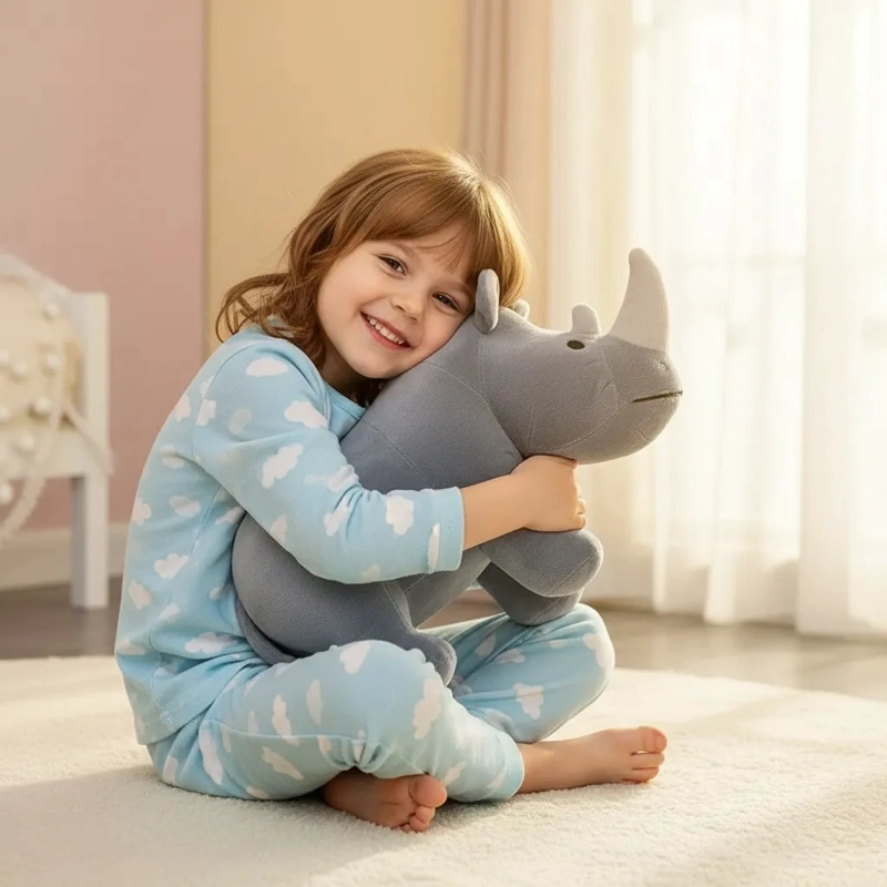 PELUCHE SUPER SUAVE CON MANTA PARA NIÑOS DE RINOCERONTE 60CM - 1