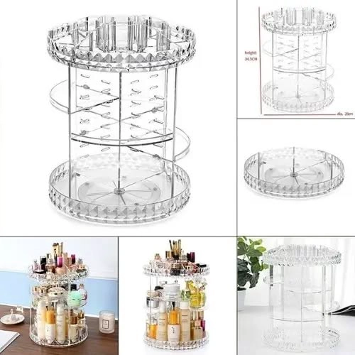 ORGANIZADOR ACRILICO PARA MAQUILLAJE COSME TICO GIRATORIO 360 31X22CM. - 2