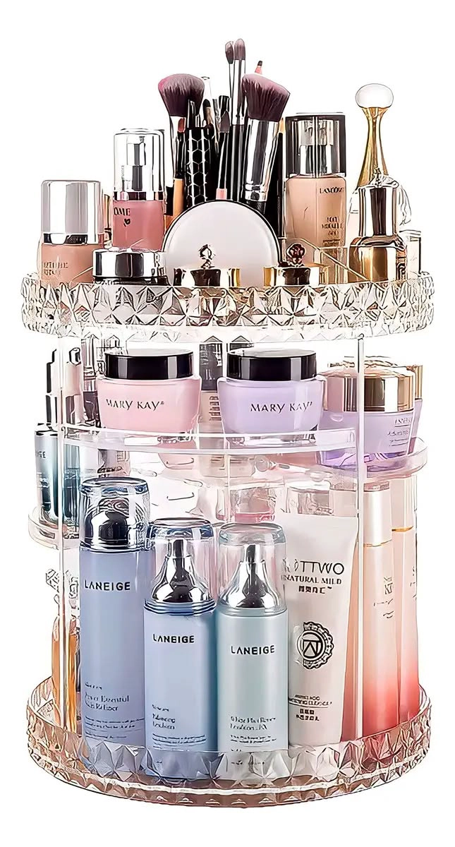 ORGANIZADOR ACRILICO PARA MAQUILLAJE COSME TICO GIRATORIO 360 31X22CM. - 4