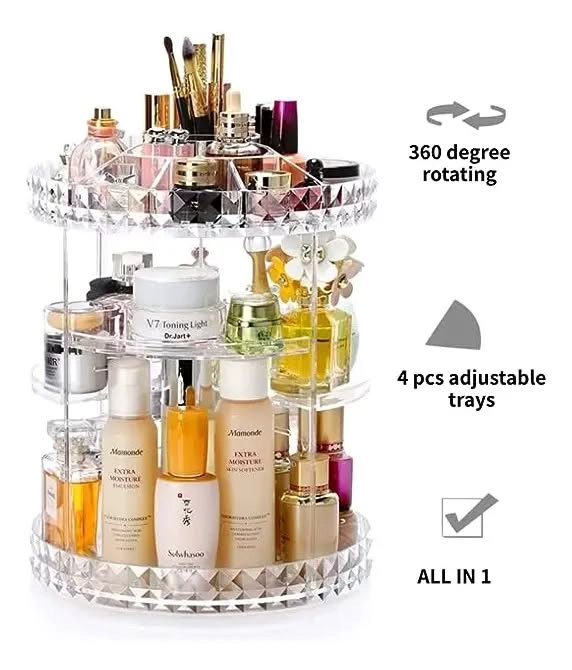 ORGANIZADOR ACRILICO PARA MAQUILLAJE COSME TICO GIRATORIO 360 31X22CM. - 6