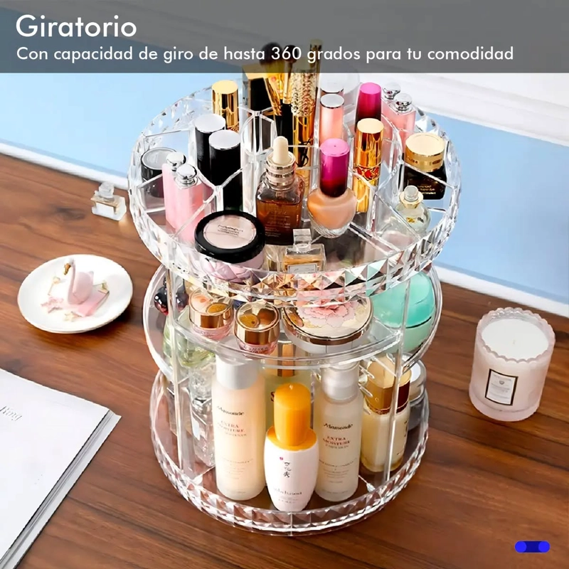 ORGANIZADOR ACRILICO PARA MAQUILLAJE COSME TICO GIRATORIO 360 31X22CM. - 7