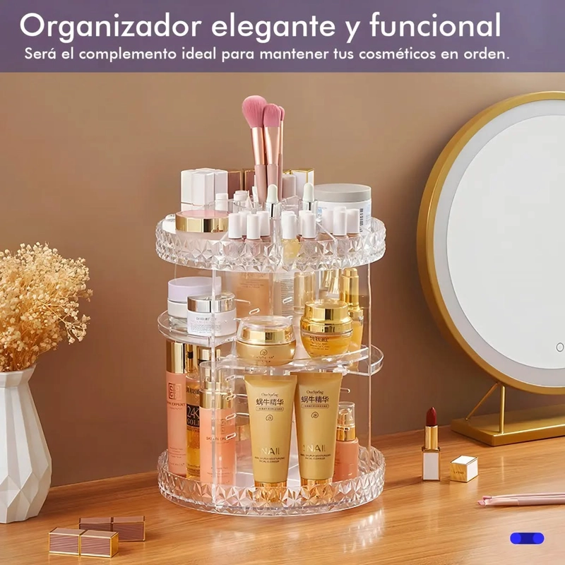 ORGANIZADOR ACRILICO PARA MAQUILLAJE COSME TICO GIRATORIO 360 31X22CM. - 8