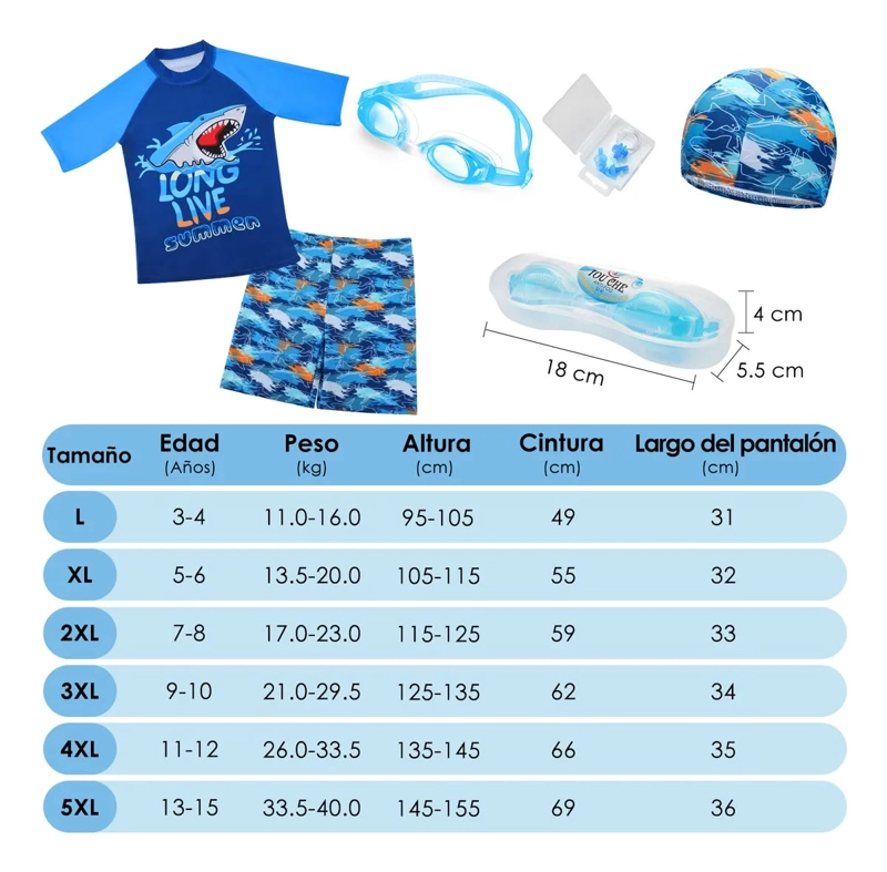 SET TRAJE DE BAÑO DE MANGA CORTA 9UNDS PARA NIÑOS TALLA 2XL - 1
