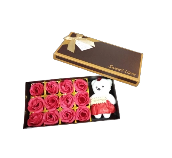 CAJA DE REGALO ROSA CON OSO PARA DECORAR - 1