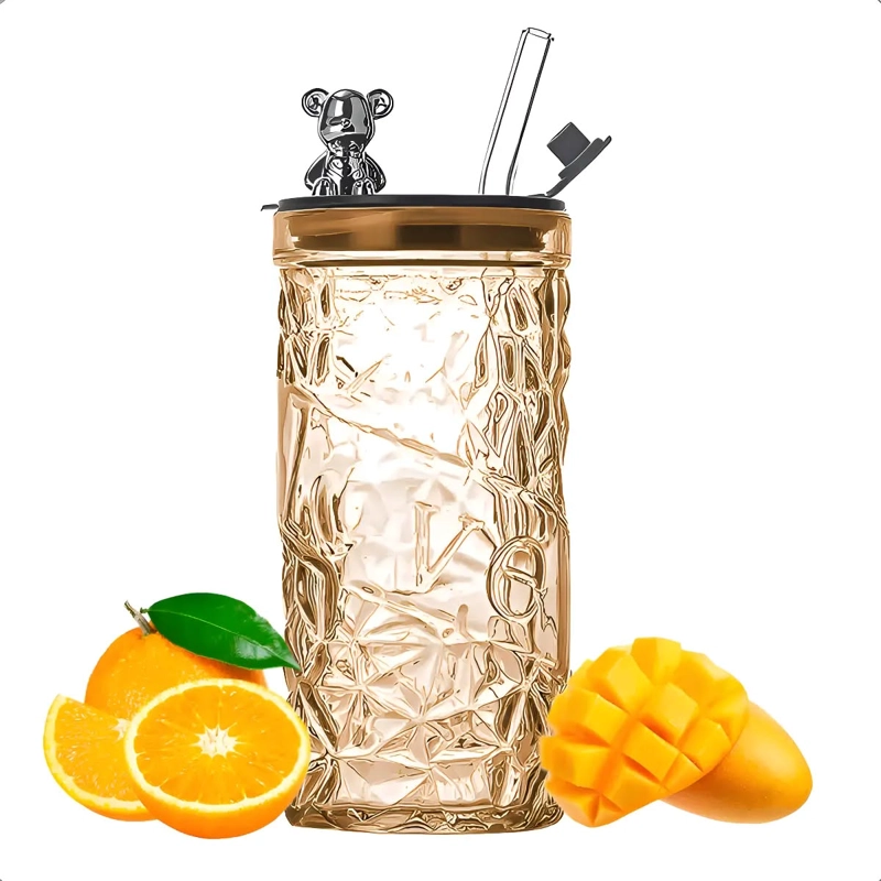 VASO DE VIDRIO 400ML CON TAPA Y BOMBILLA - 1