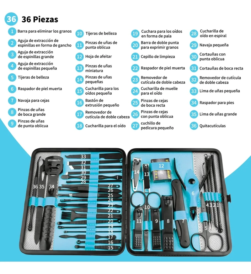 SET MANICURE KIT UÑAS DE ASEO PROFESIONAL 36 PIEZAS. - 3