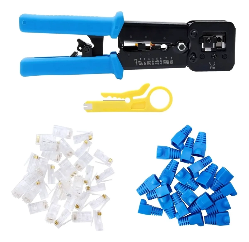 KIT CRIMPEADORA EZ RJ45 +50 CONECTOR CAT6 PRENSA ANTICORTE+TESTER - 1