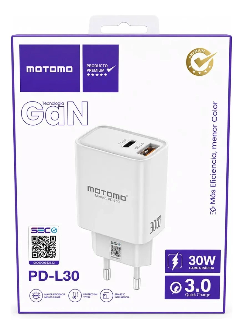 CARGADOR Y CABLE MOTOMO TIPO C 30W PD-L30 GAN - 1