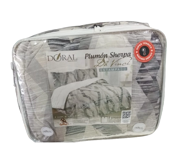 PLUMON SHERPA CON CHIPORRO DORAL 2 PLAZAS PLOMO ESTAMPADO POLIESTER 100% - 1