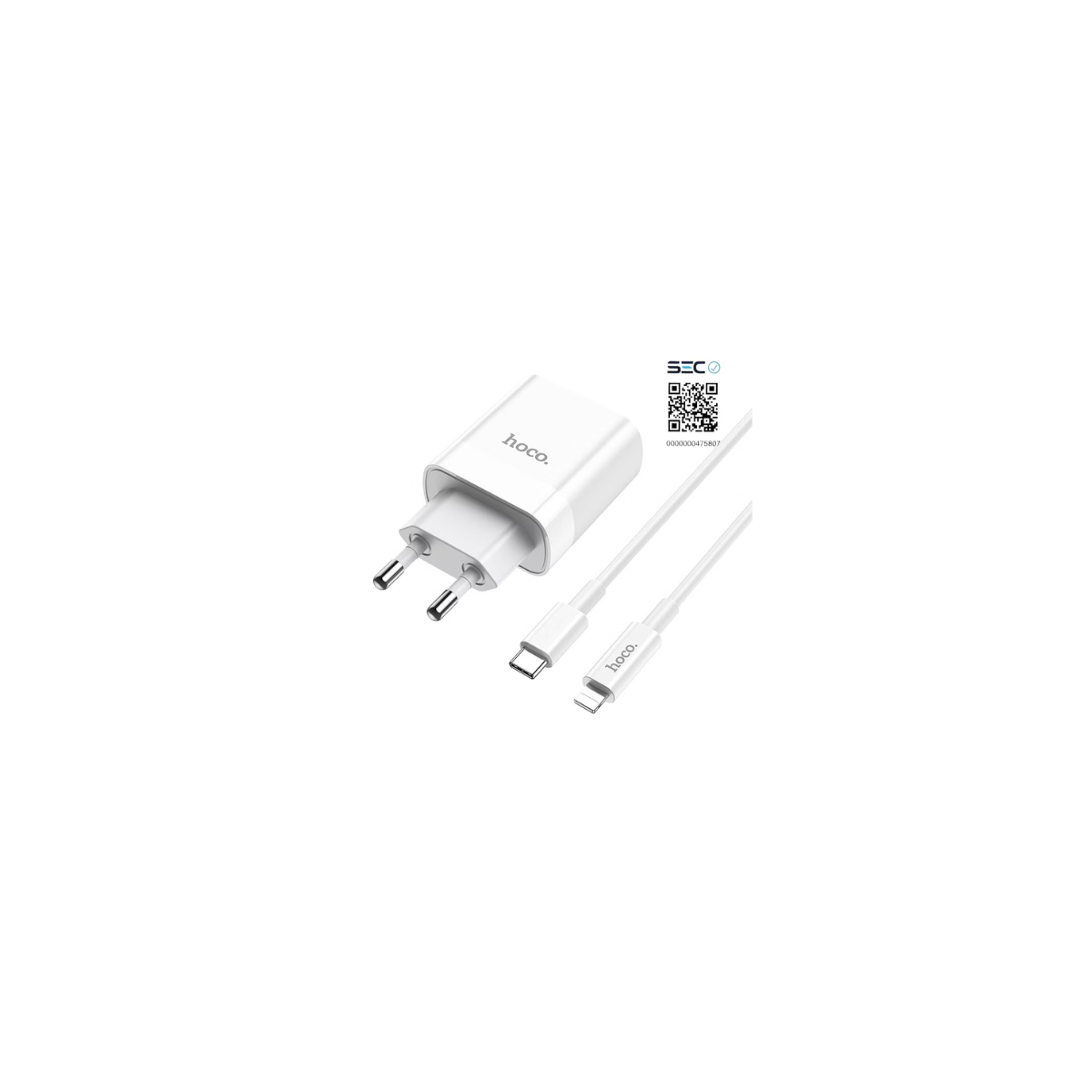 CARGADOR USB C CON CABLE LIGHNITNG 20W HOCO BLANCO - 2