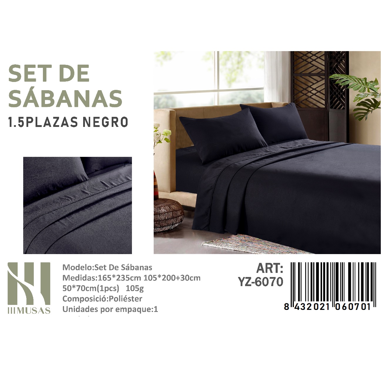 SABANAS PLAZA Y MEDIA 200 HILOS + 1 FUNDA DE ALMOHADA - 1