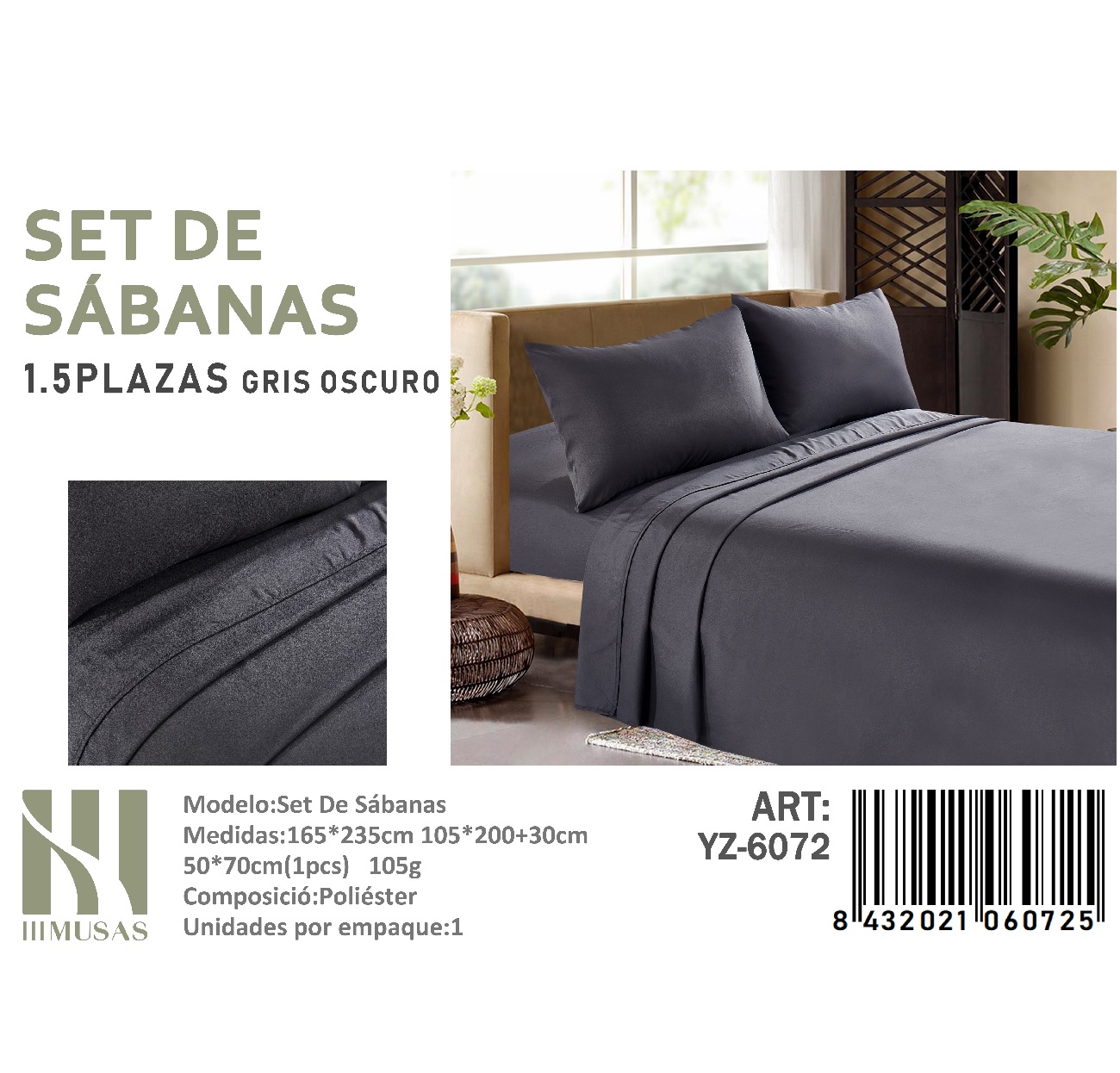 SABANAS PLAZA Y MEDIA 200 HILOS + 1 FUNDA DE ALMOHADA - 1