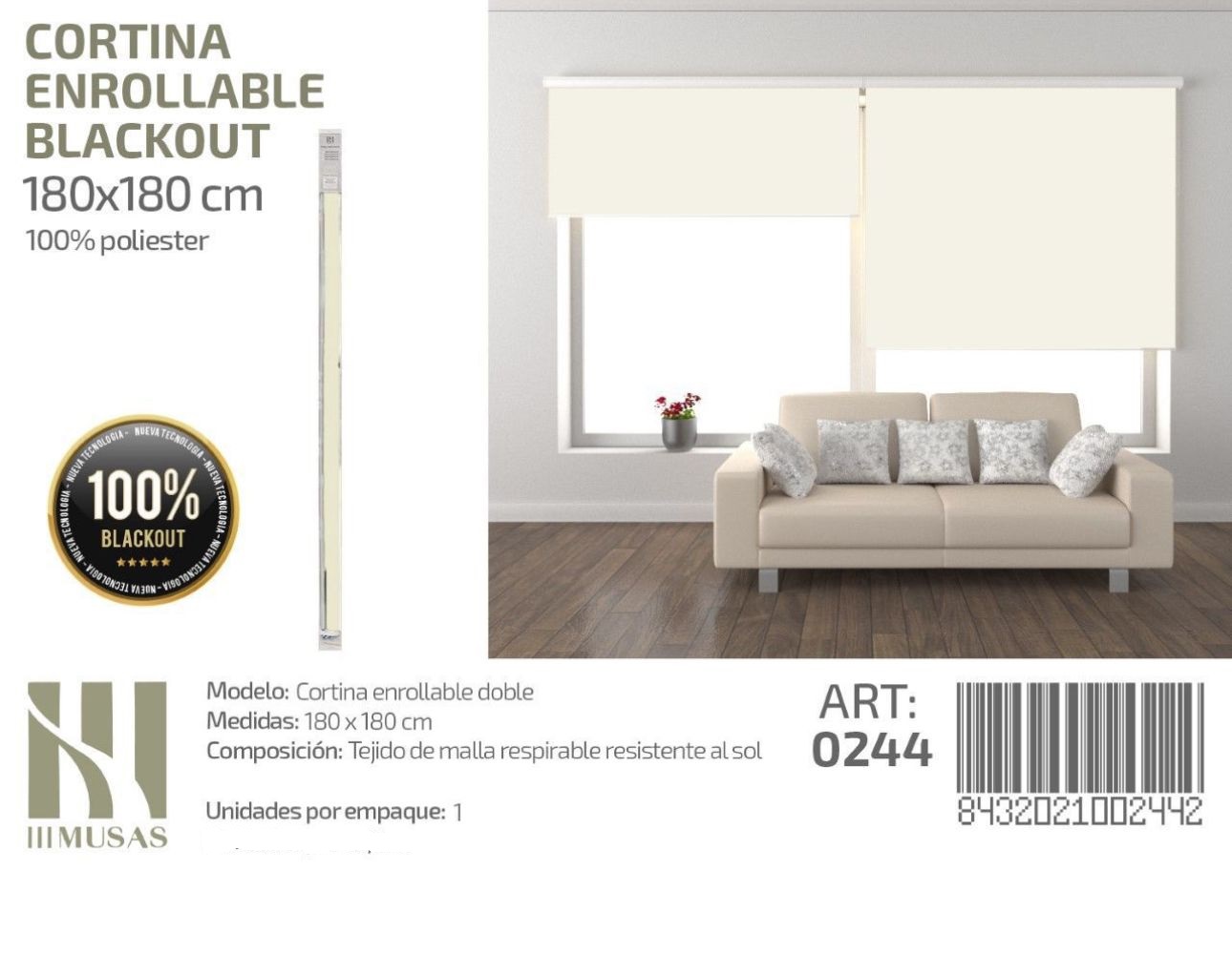 CORTINA ROLLER BLACKOUT 180 CM X 180 CM - 1