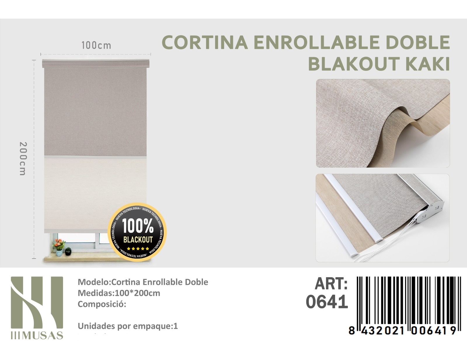 CORTINA ROLLER BLACKOUT DOBLE TELA 100X200CM - 1